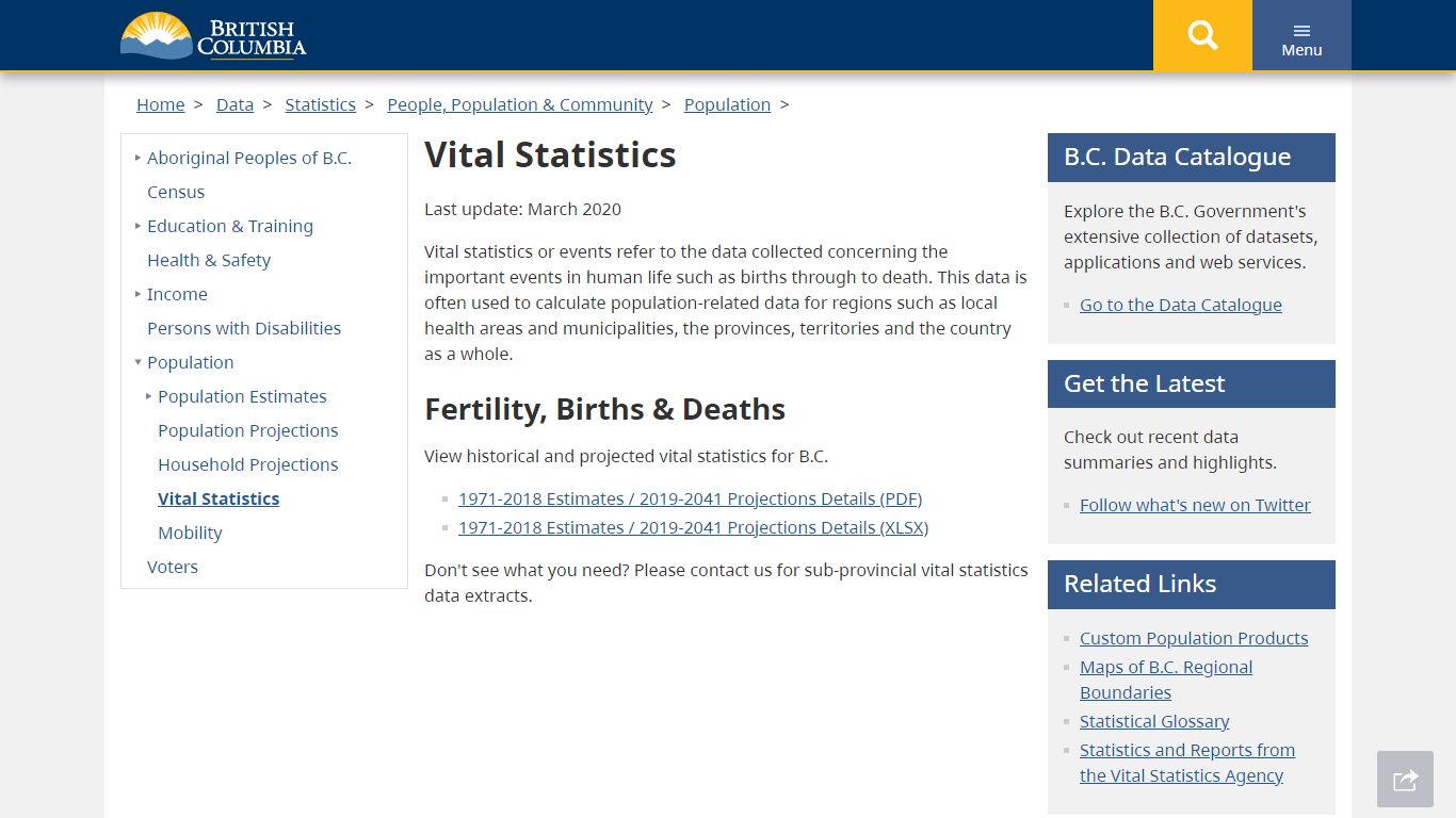 Vital Statistics - Province of British Columbia