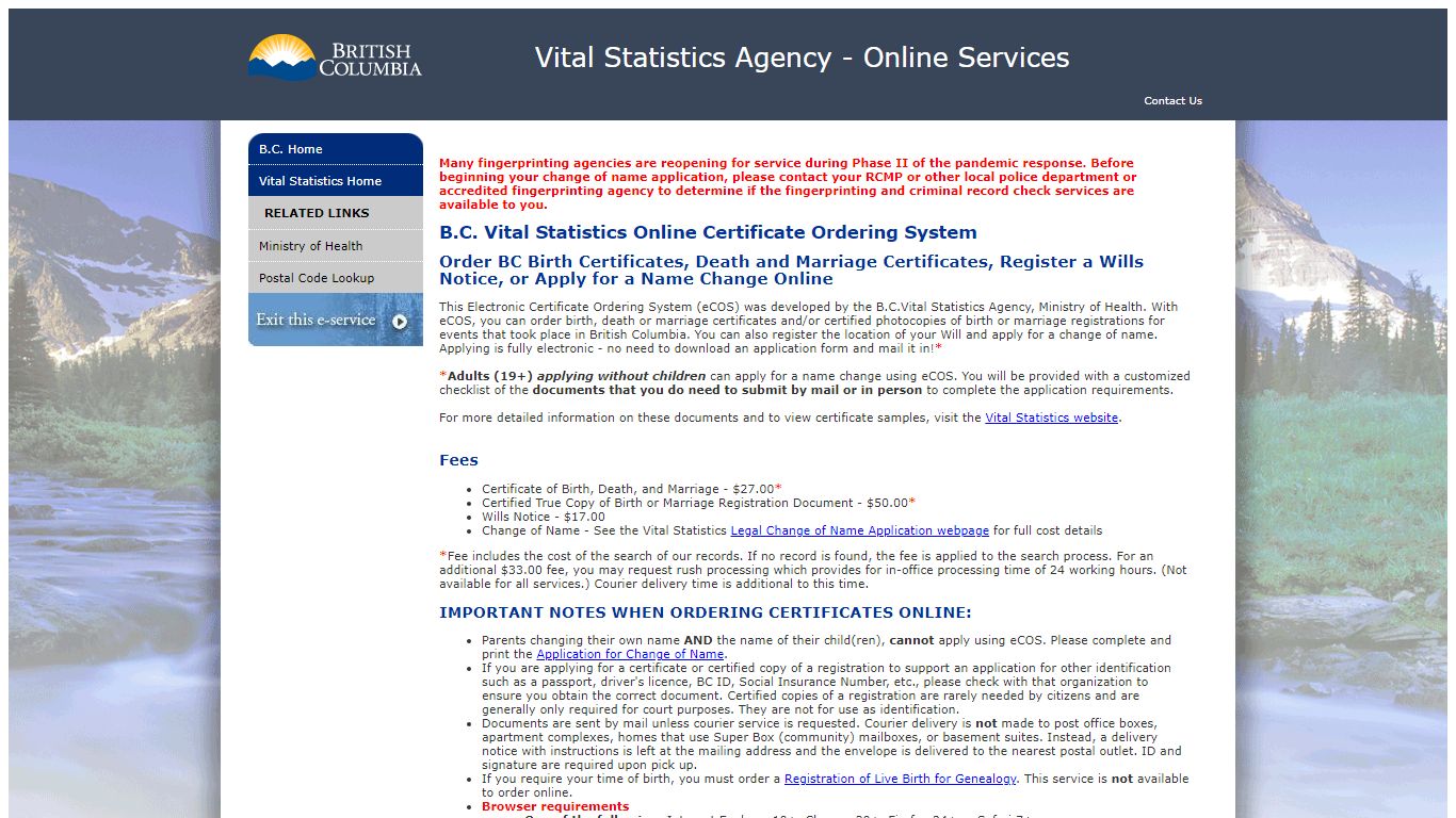 BC Birth Certificates - Vital Statistics Online Ordering System